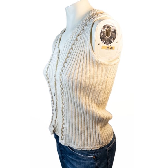 Yesemar Womens Medium Knit Top Sleeveless Cream Organic Cotton Boho Crochet - Picture 2 of 9